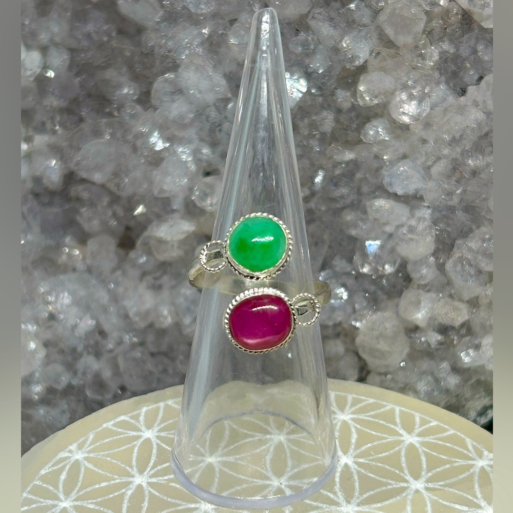Ruby & Jade Sterling Silver Bypass Ring
